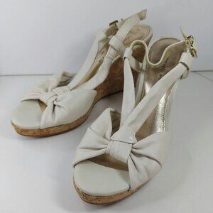 Antonio Melani Ivory Leather Cork Wedge Peep Toe Sandal Women 7.5